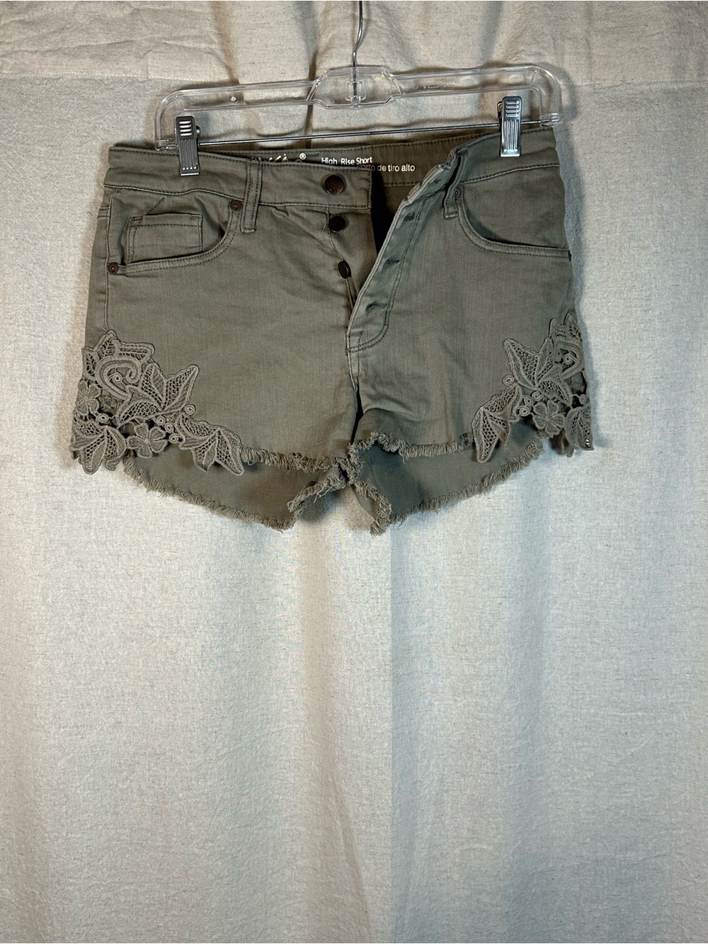 Mossimo Supply Co. Olive Green Lace-Appliqué Denim Shorts - Picture 1 of 3